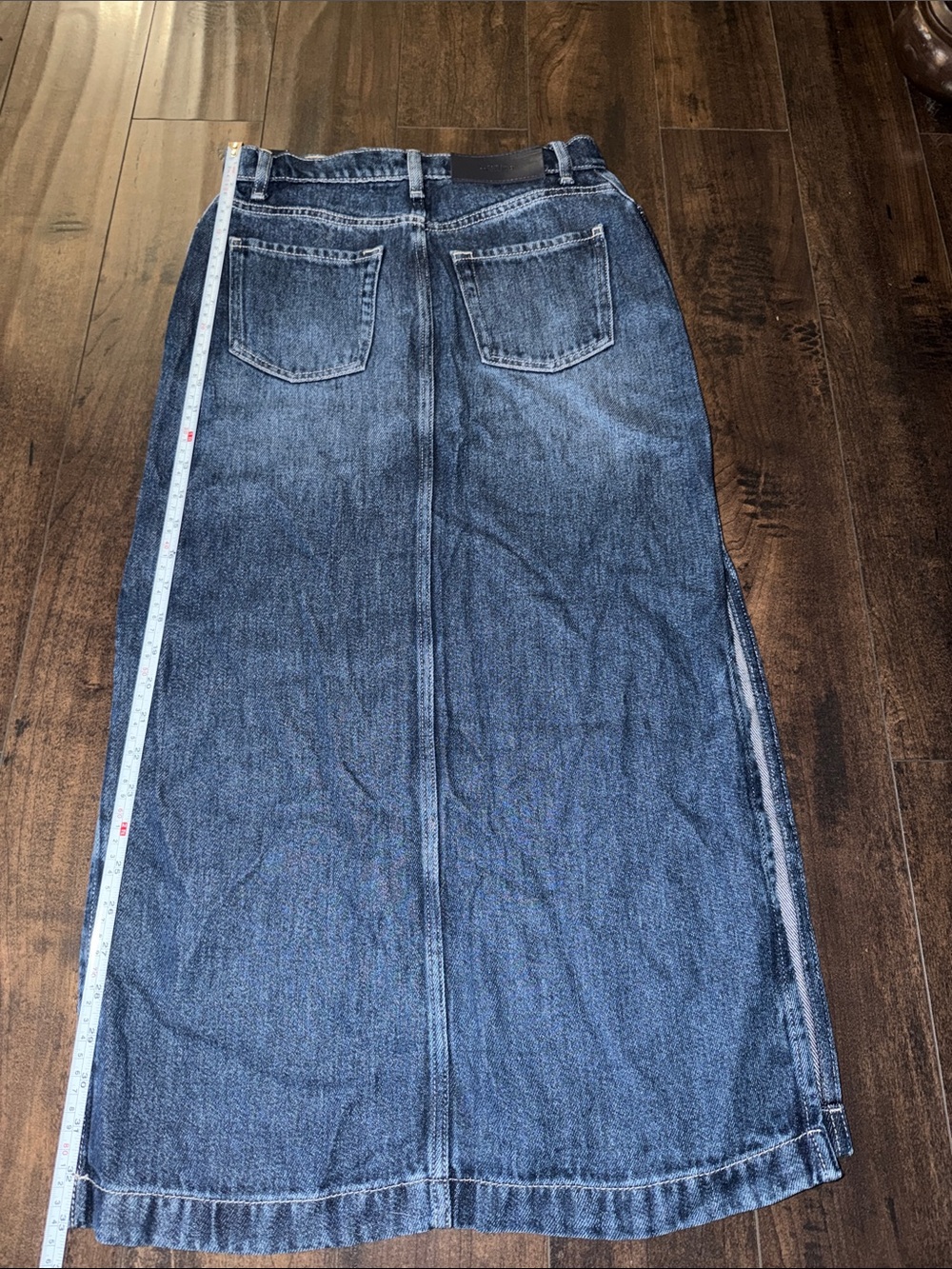7 For All Mankind Denim Maxi Skirt in Dark Blue Wash